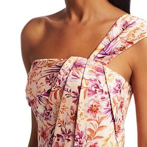 Amur 'Madame' Satin Pleated Floral Crop Top